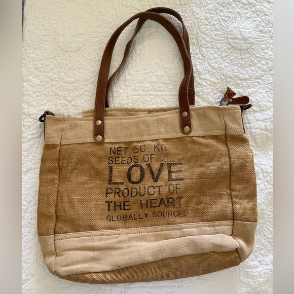 Myra Bag Handbags - Myra Bag Tan and Brown Eco-Friendly Cotton and leather market bag